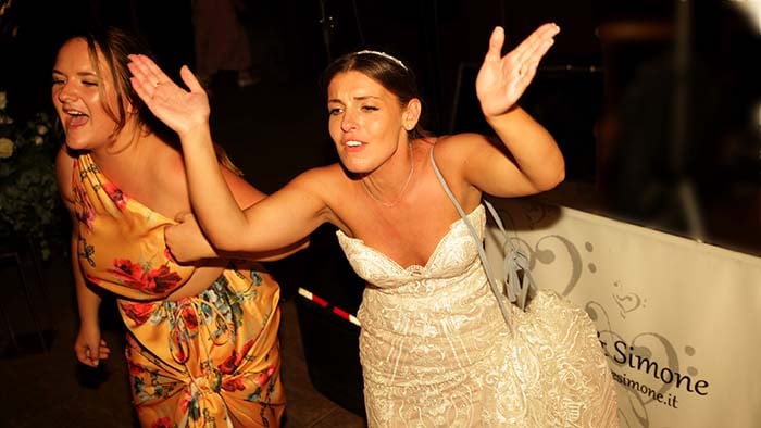 Wedding band Castello di Petrata, Assisi, Umbria - The bride dancing in front of us.